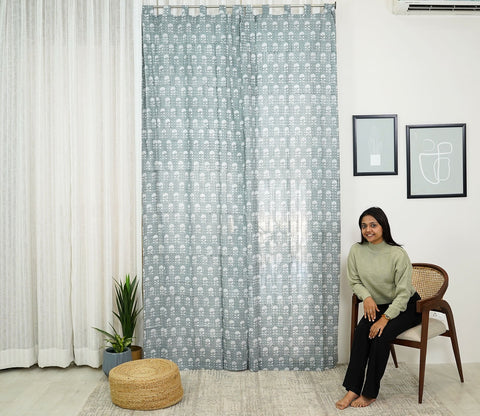 Garden Splash 1 Piece Door Curtain (Grey, 7 Feet)