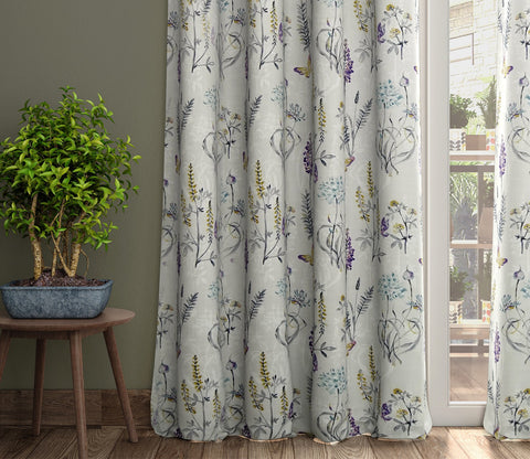 Grey Botanic Mist Floral Print Light-Filtering Door Curtains Set of 2 (Grey, 7 Feet)