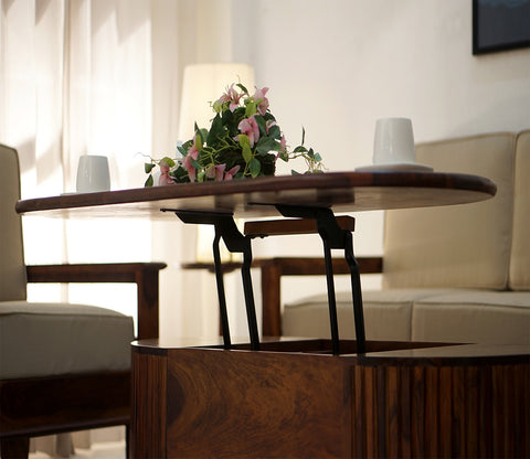 Silvia Lift Top Sheesham Wood Coffee Table with Hidden Storage Compartment (Walnut Finish)