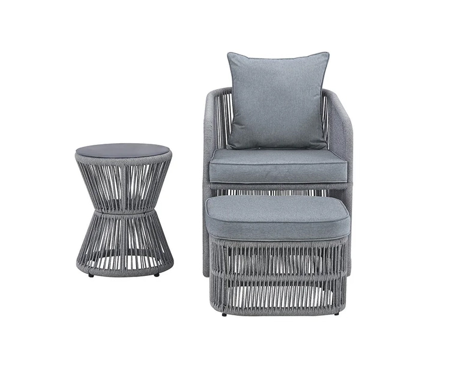 Grey Rope 1 Seater With Table Ottoman And Grey Cushions