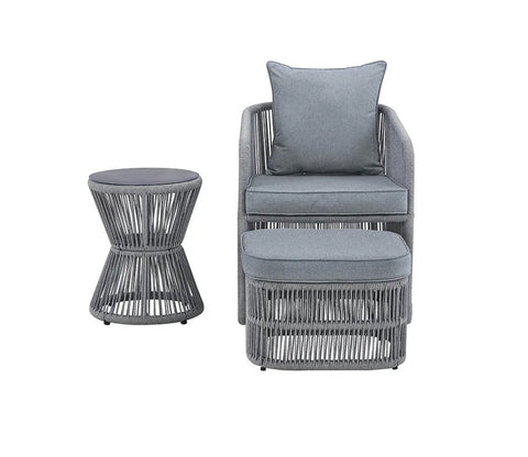 Grey Rope 1 Seater With Table Ottoman And Grey Cushions