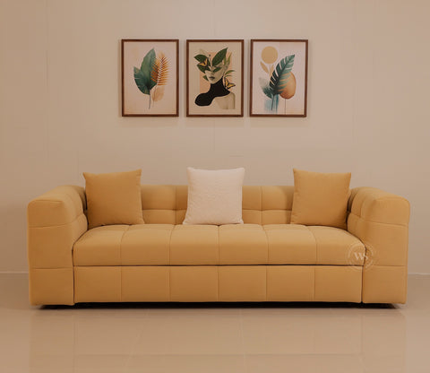 Cinnaro Modern Sofa Cum Bed with Pull Out Conversion and Tufted Design (Yellow)