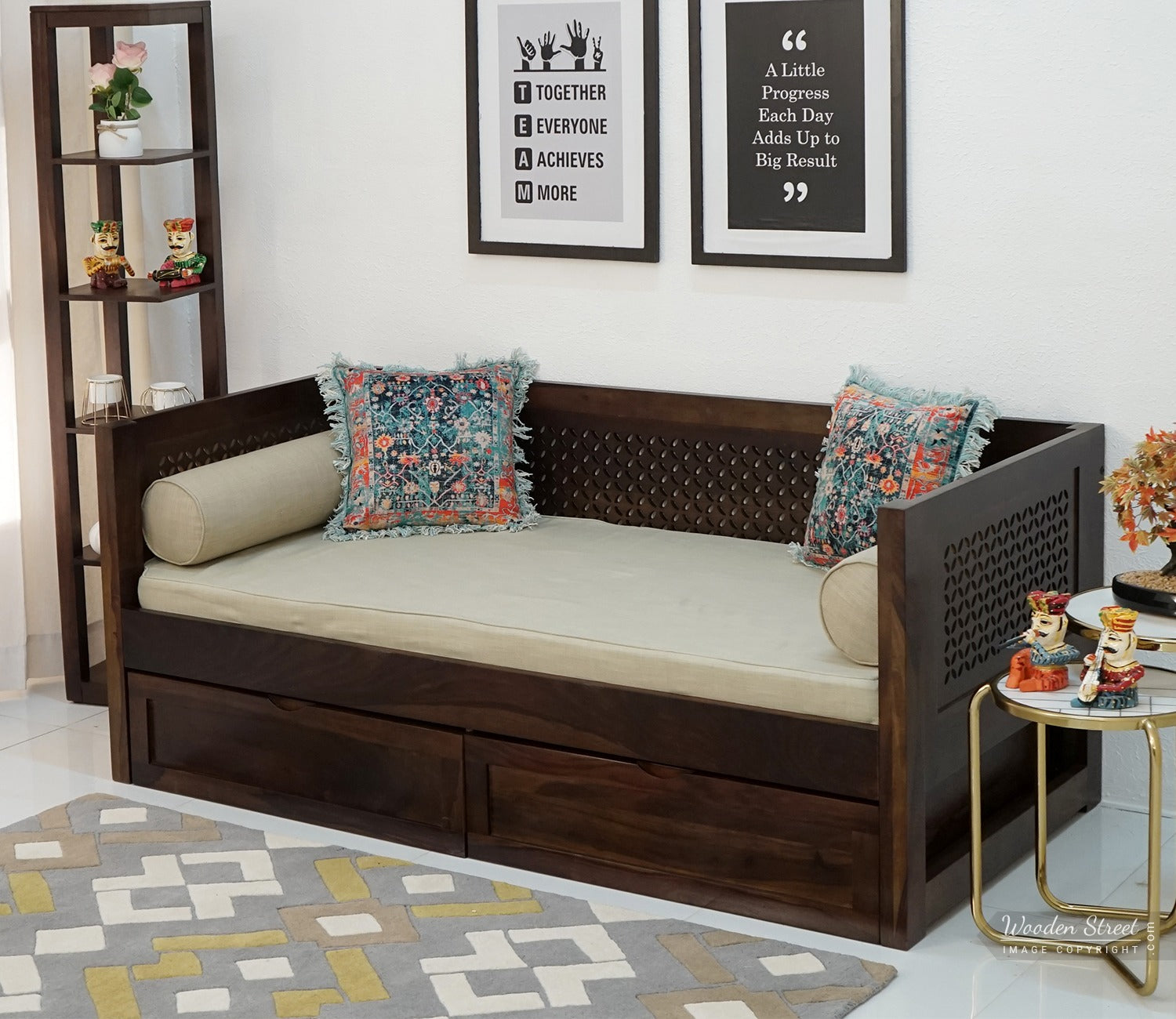 Angelica Storage Divan With Mattress (Walnut Finish)