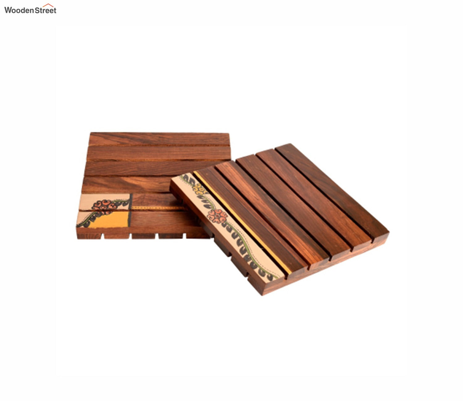 Handcrafted Wooden Tribal Art Coaster - Set of 2