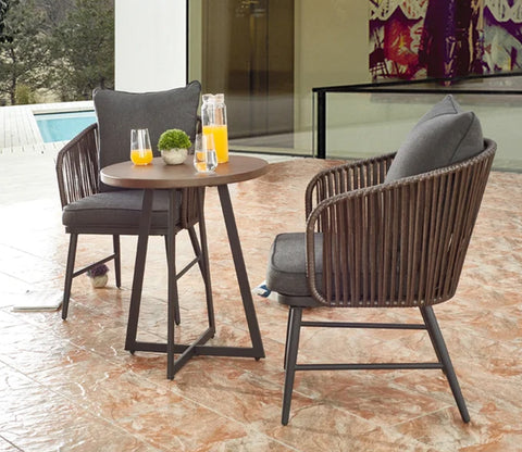 Brown Rope 2 Seater Chair Set With Table And Grey Cushions