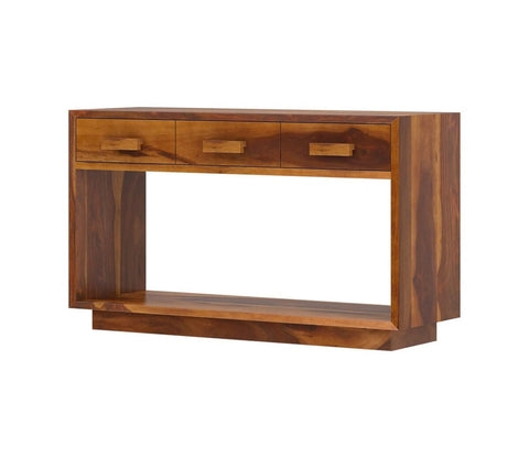 3 Drawer Wooden Partition Leave Design Console Table