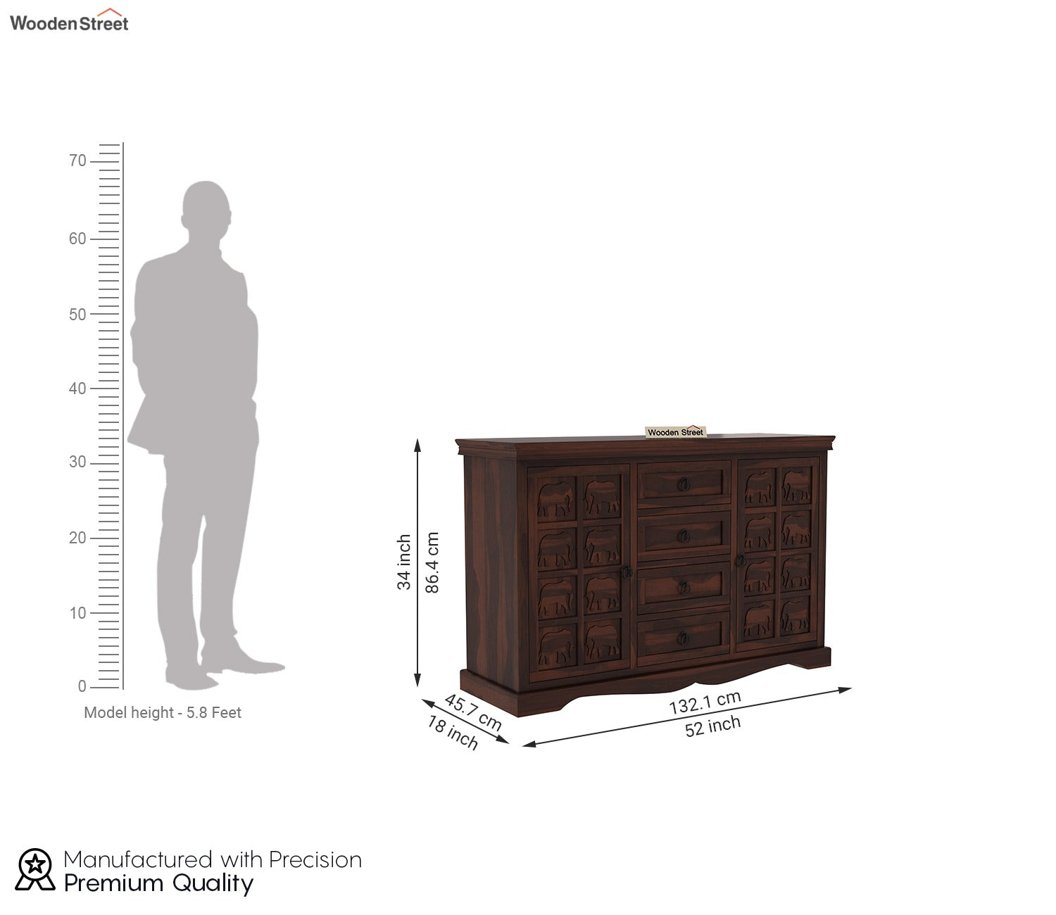 Emboss Sheesham Wooden Cabinet and Sideboard (Walnut Finish)