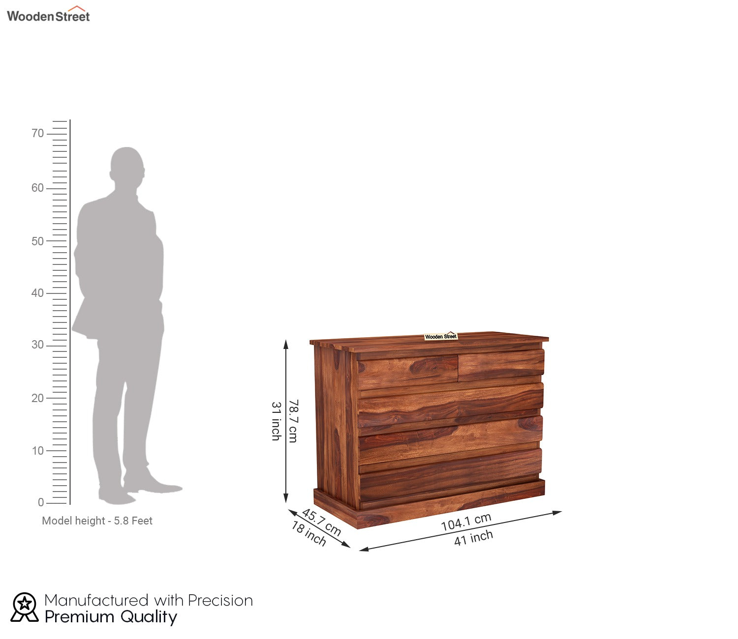 Colley 5-Drawer Wooden Chest Of Drawers (Honey Finish)