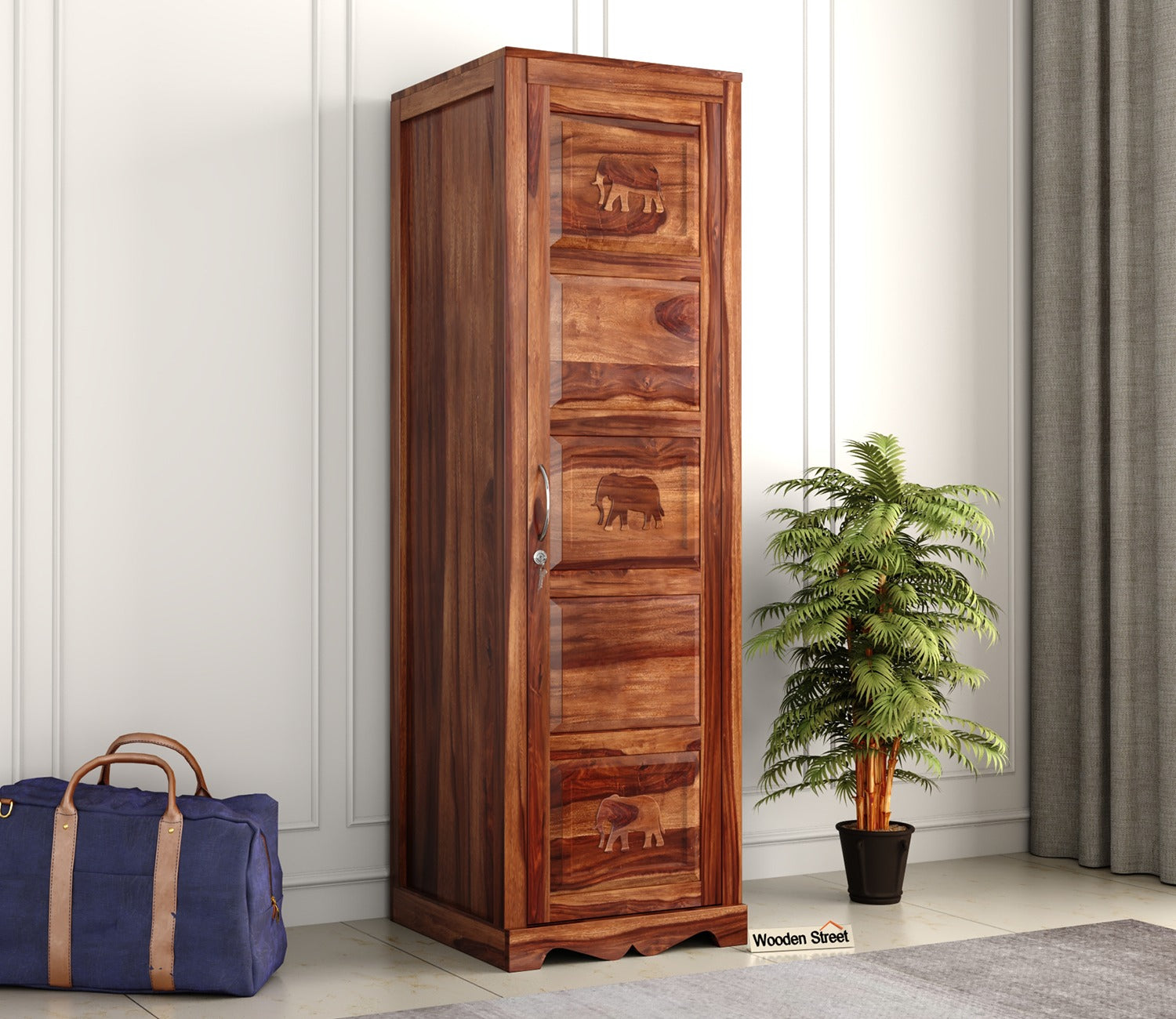 Emboss 1 Door Multi Utility Wardrobe (Honey Finish)