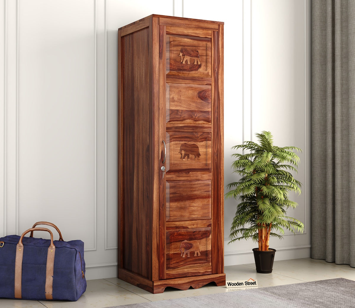 Emboss 1 Door Multi Utility Wardrobe (Honey Finish)