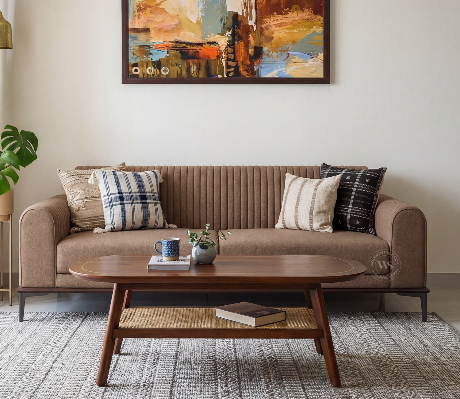 Lorenz 3 Seater Sofa (Cotton, Sand Brown)