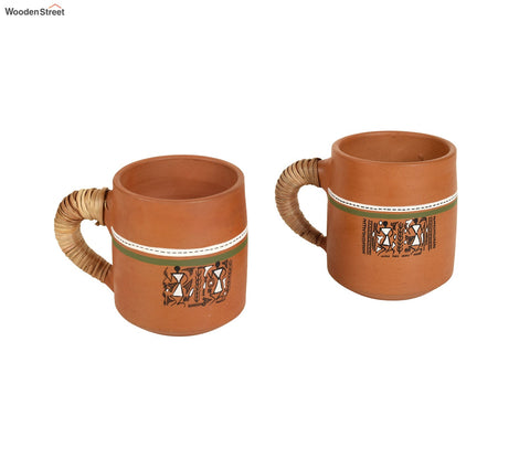 Knosh Earthen Cups with Caned Handle (Set of 2)