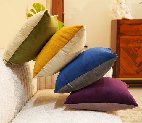Duet Two Color Velvet Cushion Covers - Pack of 5 (16 x 16 Inch, Multi Color)