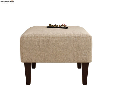 Minerva Premium Upholstered Ottoman Stool With Wooden Legs (Jade Ivory, Walnut Finish)
