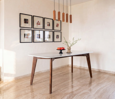 Vivara 6 Seater Dinining Set with Valence Quartz-Top Table and Vinara Upholstered Chair (Sand Brown)