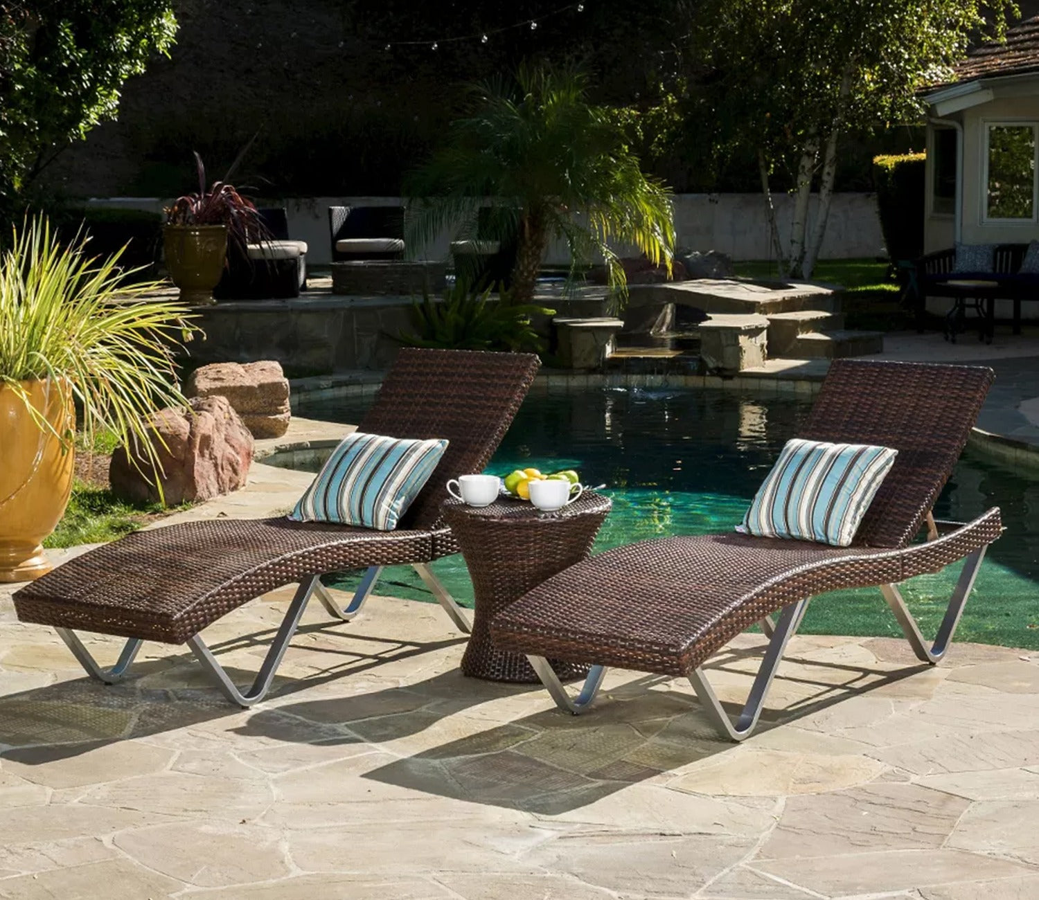 Dark Brown 2 Seater Lounger Set With Round Table