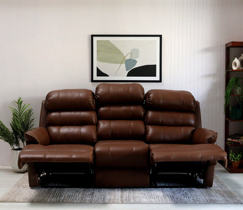 Valencia Motorized Leatherette Three Seater Middle Seat Fixed Recliner (Saddle Brown)