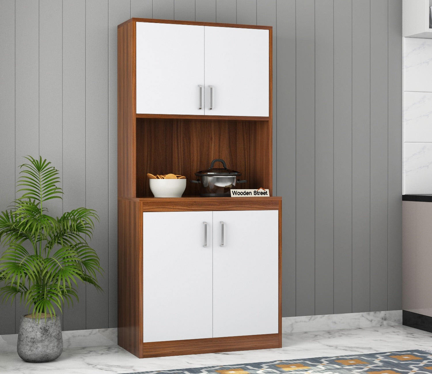 Maris Kitchen Cabinet (Exotic Teak-Frosty White Finish)