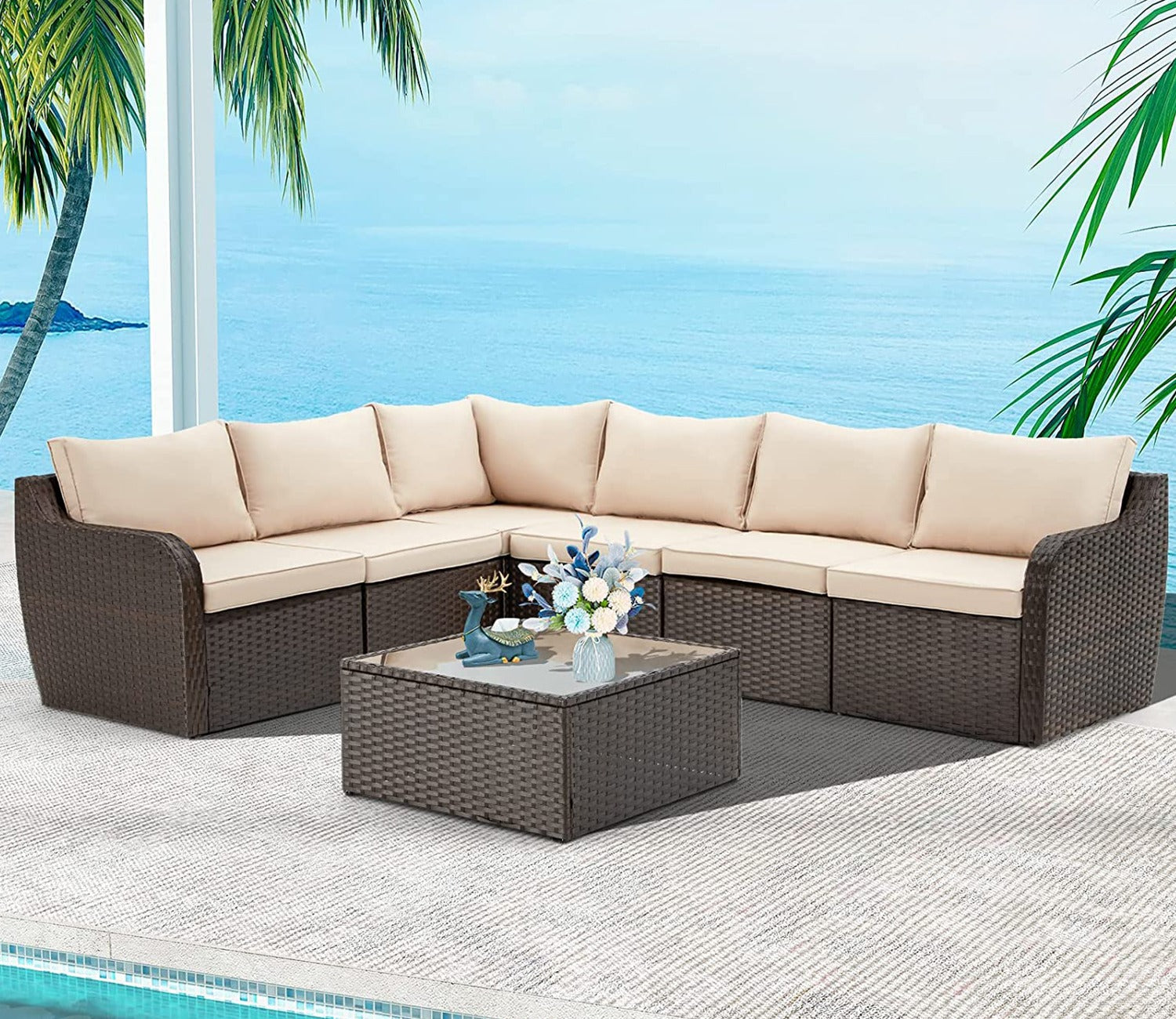 Dark Brown Rattan And Wicker Outdoor Furniture Set With Table