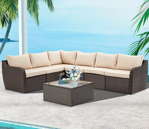 Dark Brown Rattan And Wicker Outdoor Furniture Set With Table