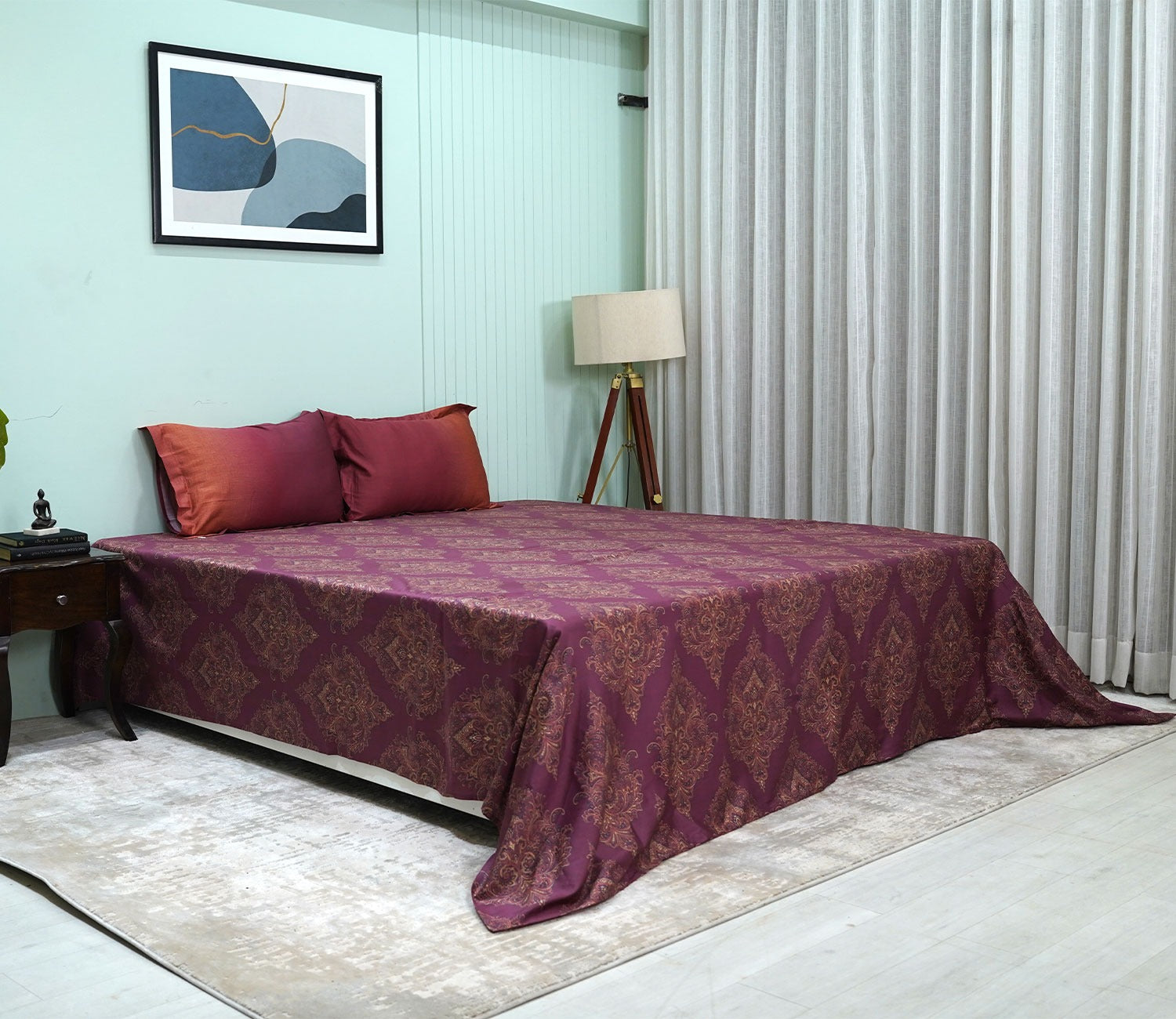 Mandala Flat Cotton Bed Sheet King Size with 2 Pillow Covers (Red)