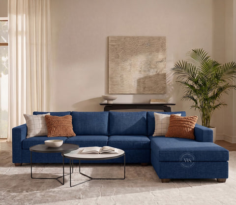Albus L-Shape 5 Seater Right Aligned Sofa (Cotton, Iris blue)