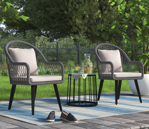 Grey Rope 2 Seater Chair With Table And Cream Cushions Balcony Set