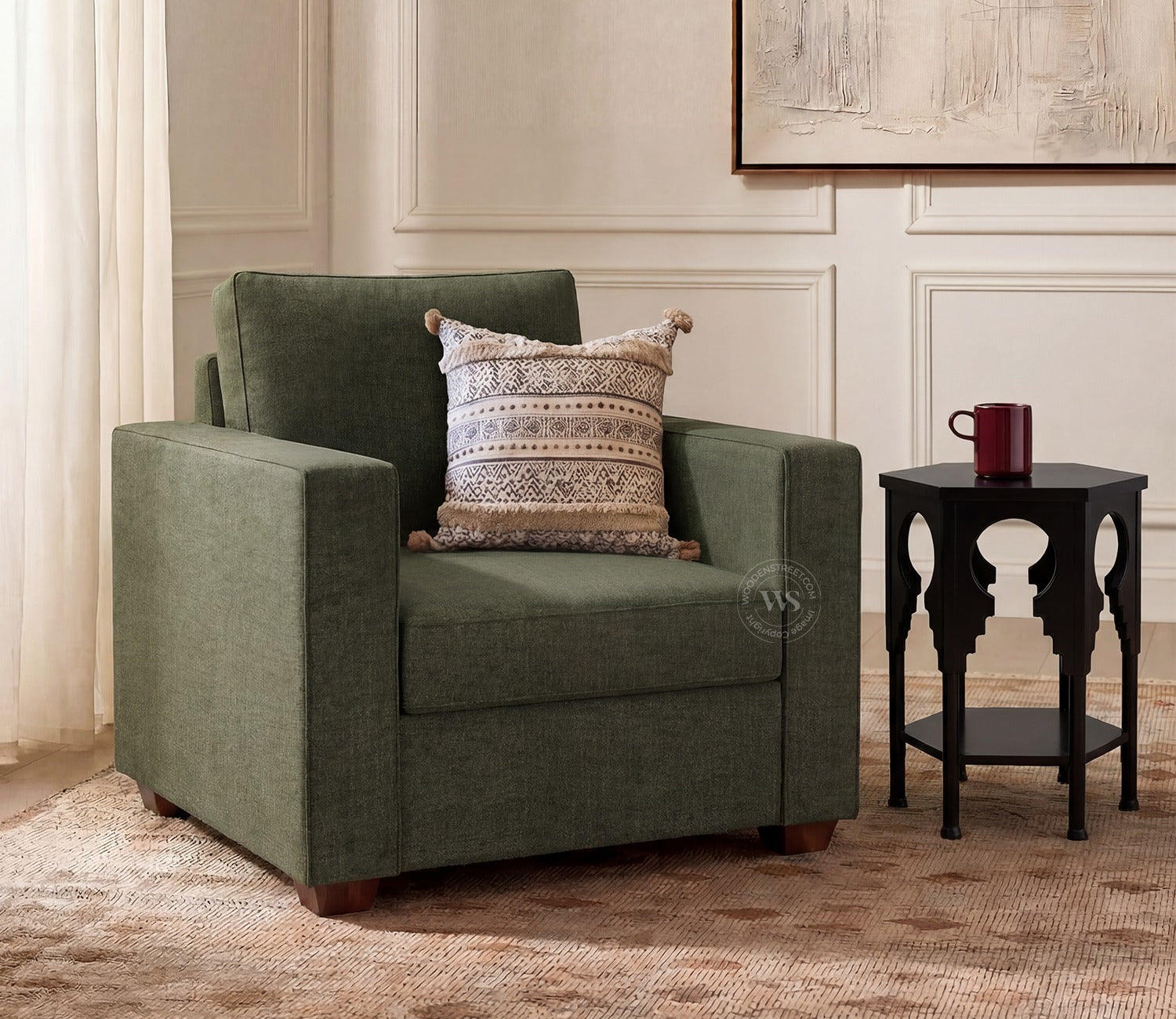 Albus One Seater Fabric Sofa (Sage Green)