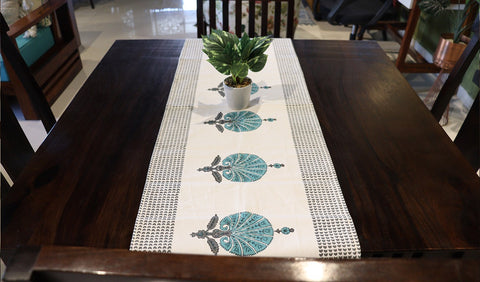 Garden Fresh Black and Green Hand Block Print Table Runner - 16 x 50