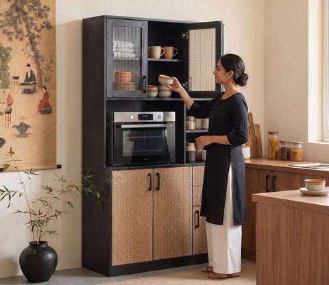 Basilic Engineered Wood Kitchen Cabinet with Textured Front & Ample Storage Space (Zigzag Brown)