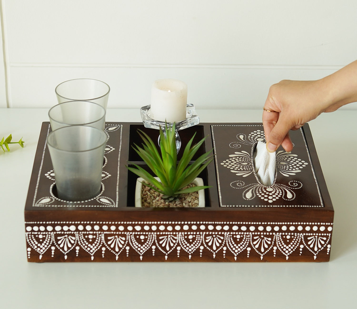 Medhini Hand Painted Solid Wood Multistorage Tray
