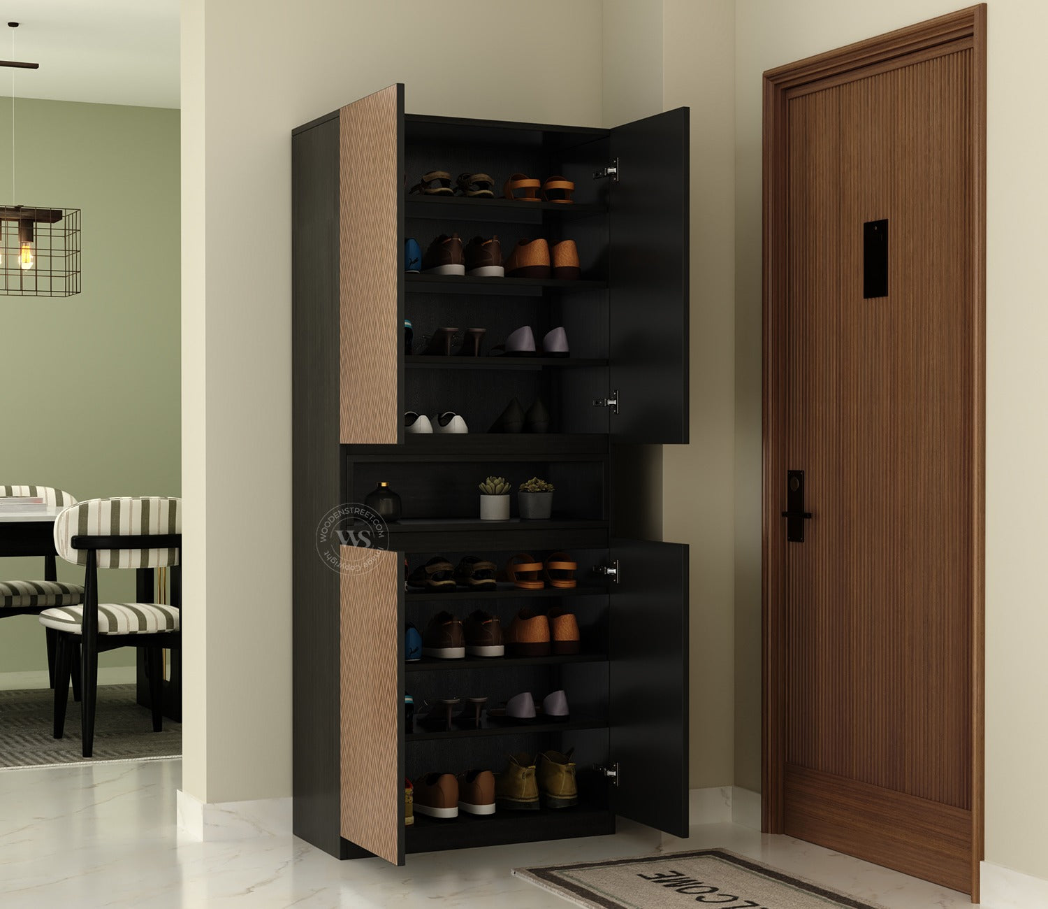 Vespera Modern Engineered Wood Shoe Rack with Laminated MDF Door Fronts (Zigzag Brown)