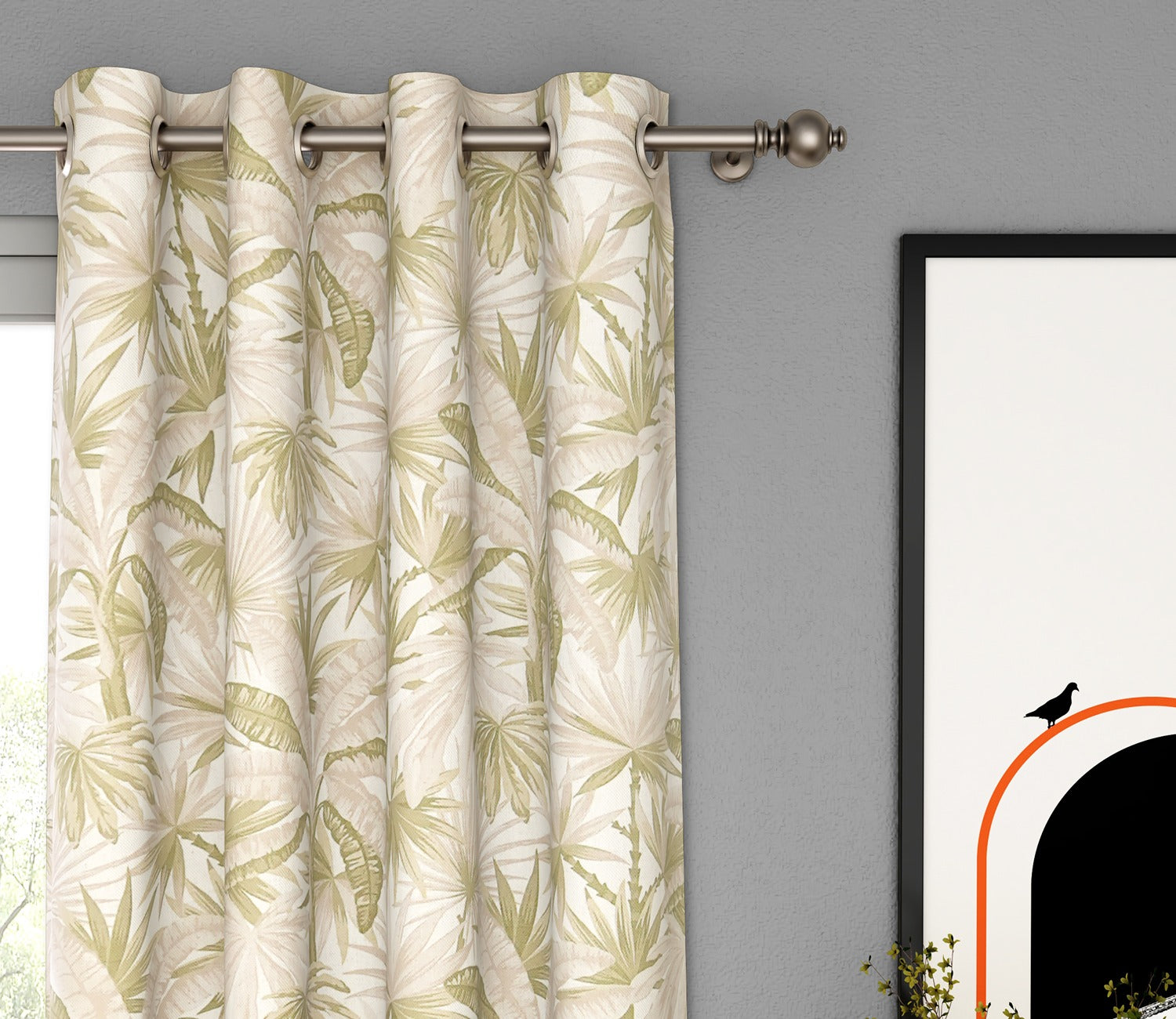 Palm Tree Light-Filtering Door Curtains Set of 2 (Green, 7 Feet)