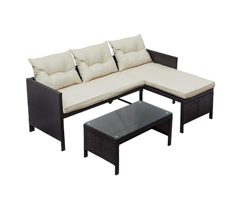 Black Rattan And Wicker Outdoor Furniture Set With Cream Cushions And Table