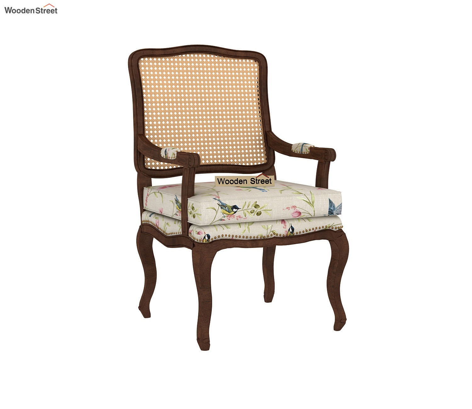 Kelvin Cane Arm Chair with Backrest (Cotton, Cream Robins)