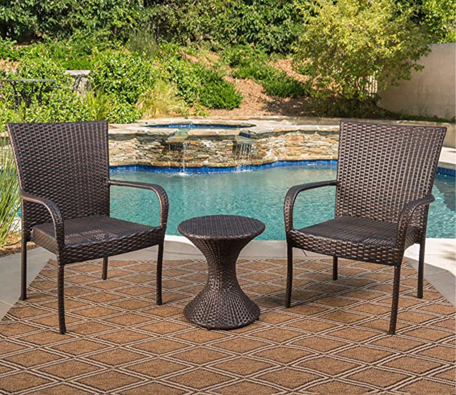 Dark Brown Rattan And Wicker 2 Seater Outdoor Furniture Set