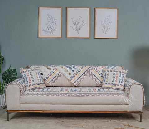 Blooming Beauty Abstract Printed Multi Color 3 Seater Sofa Cover - Set of 8