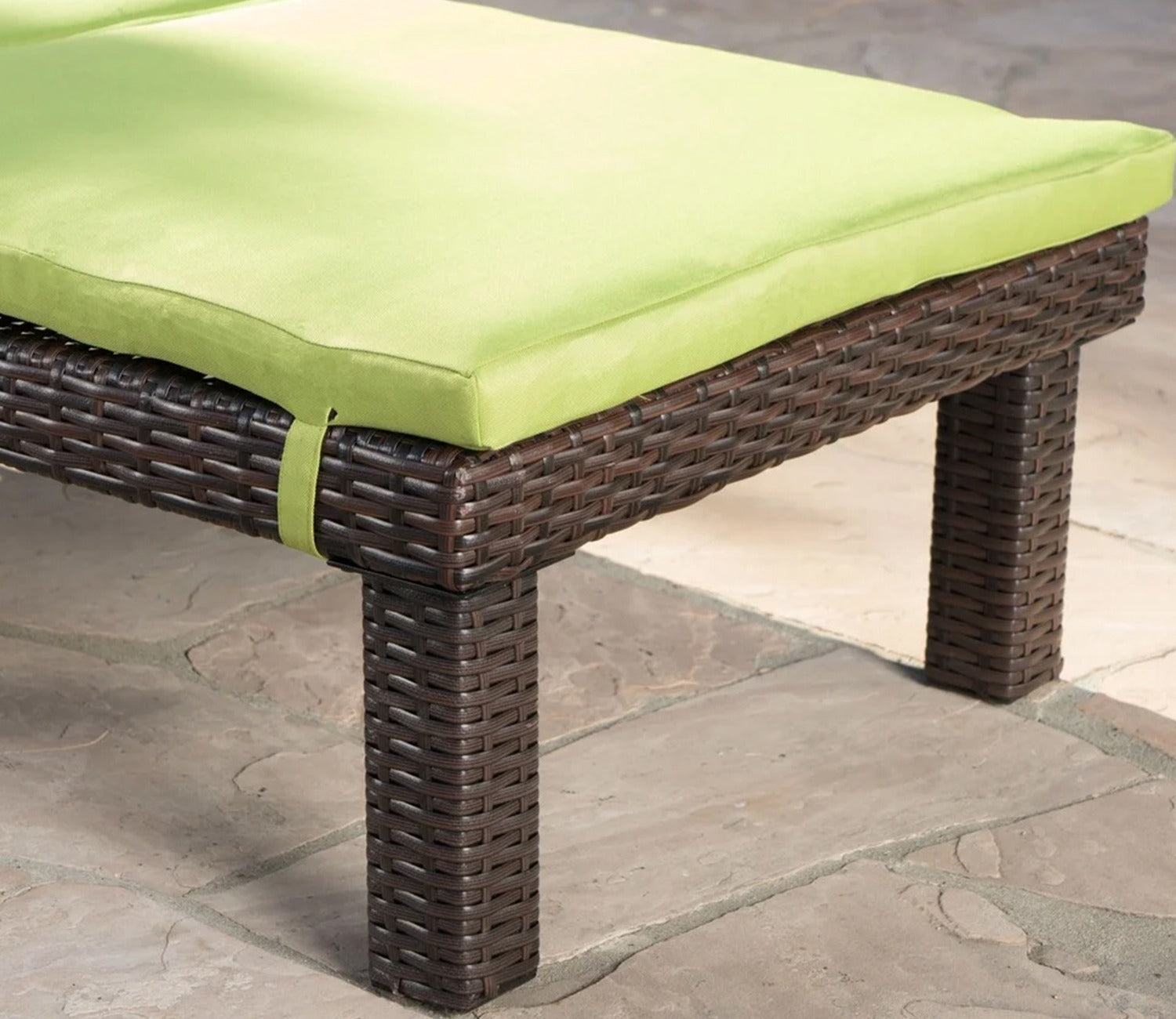 Dark Brown Adjustable Outdoor Patio Lounger With Green Cushions
