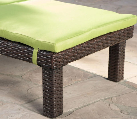 Dark Brown Adjustable Outdoor Patio Lounger With Green Cushions