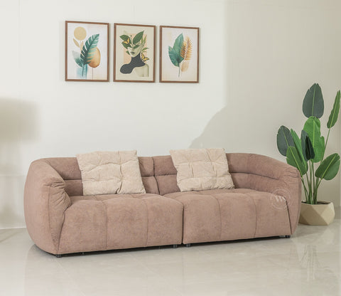 Skava Modern Bubble Tufted Fabric 3 Seater Sofa (Light Brown)