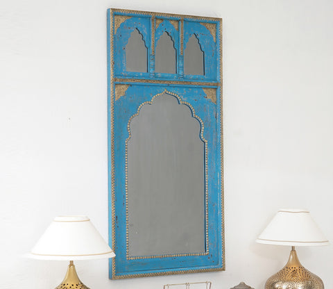 Izara Carved Mirror Frame (Distressed Dark Blue)