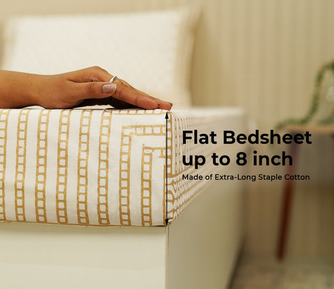 200 TC Double Bed Sheet - Alys Positional Percale Cotton Bedsheet King Size With 2 Pillow Covers