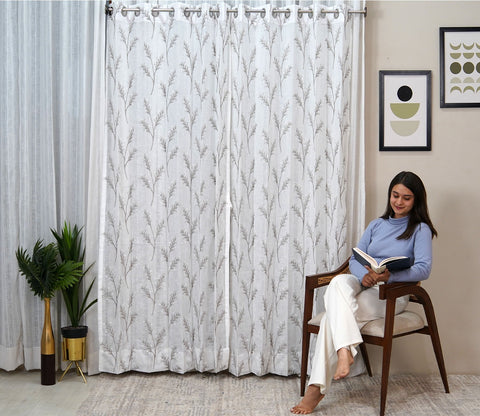 Leaflet Sheer Door Curtains Set of 2 (Grey, 7 Feet)