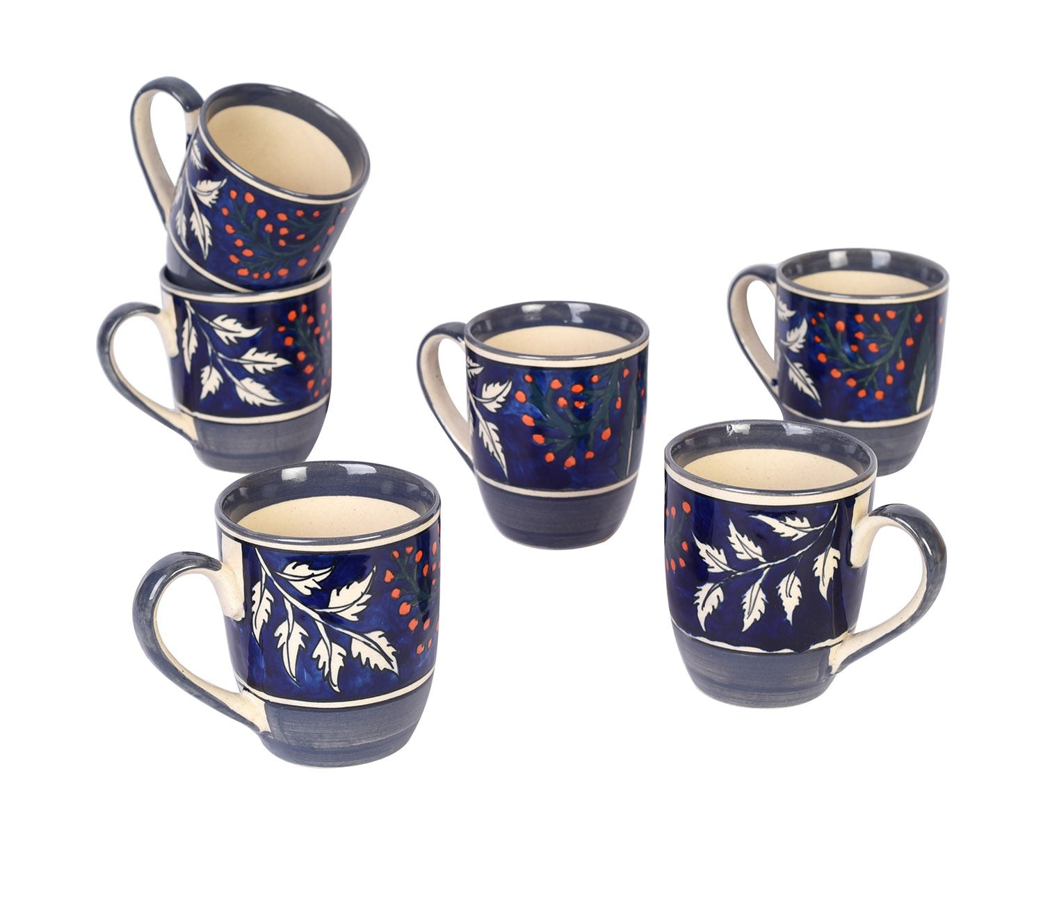 Blooming Leaves Ceremic Drinking Mugs (Set Of 6)