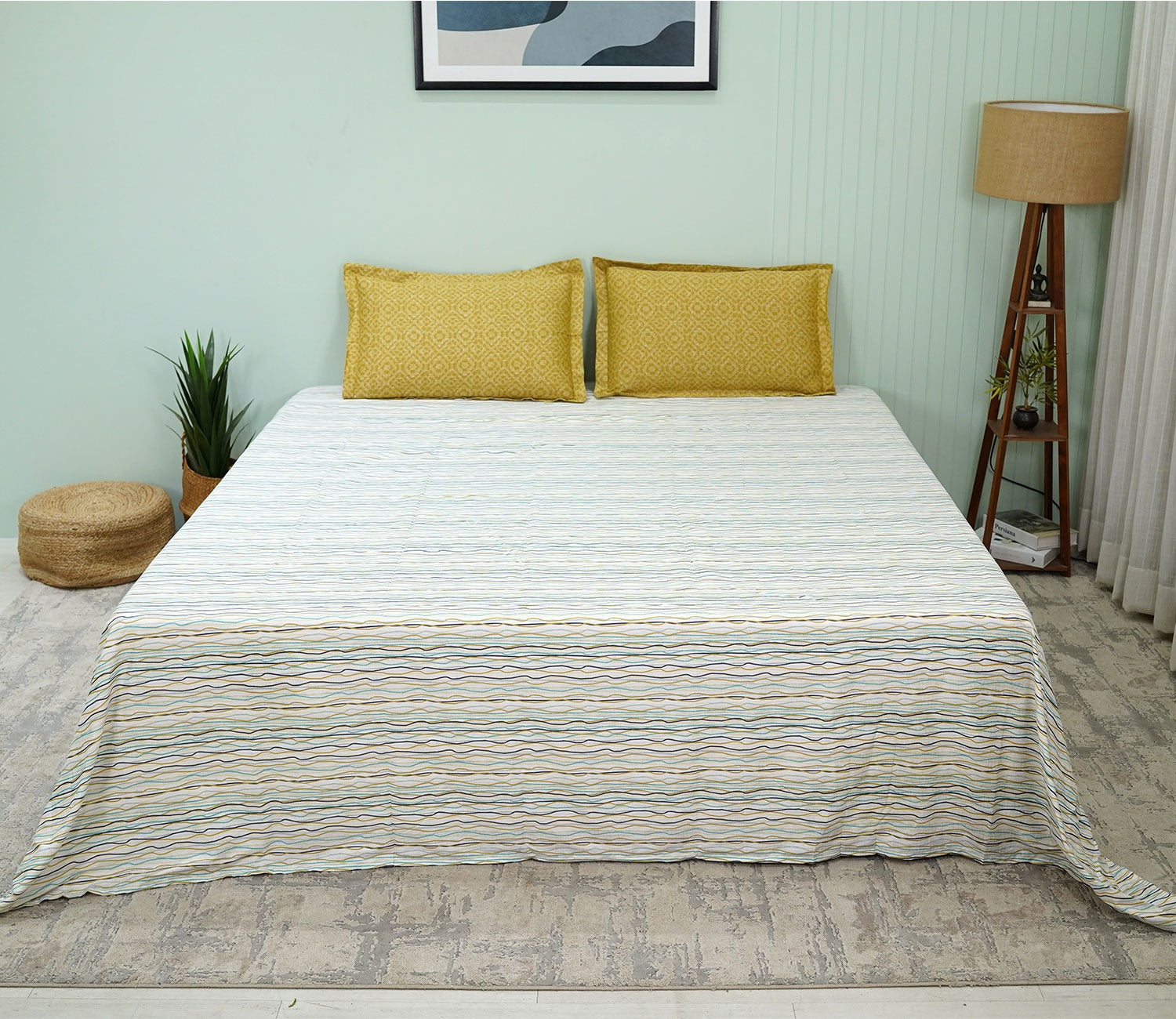 Akin Classic Printed King Size Bedsheet (Yellow)