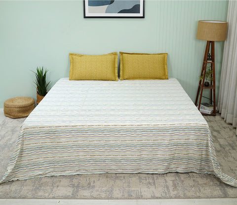 Akin Classic Printed King Size Bedsheet (Yellow)