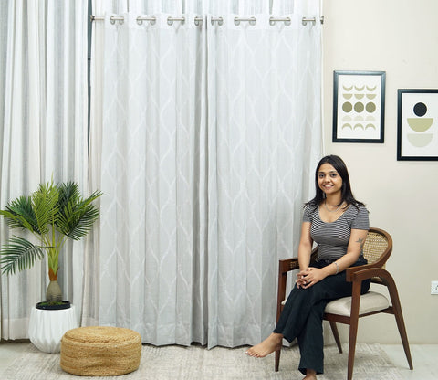 Twisted Sheer Door Curtains Set of 2 (Grey, 7 Feet)