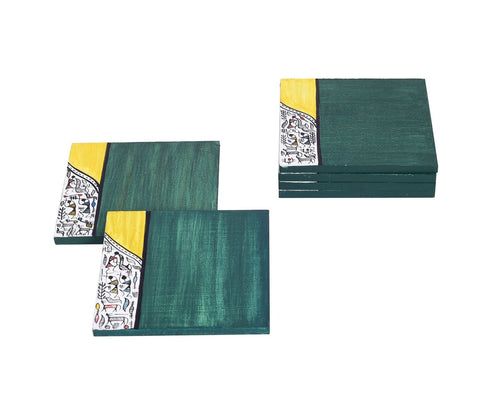 Warli Blues Hand Painted Coaster Set Of 6