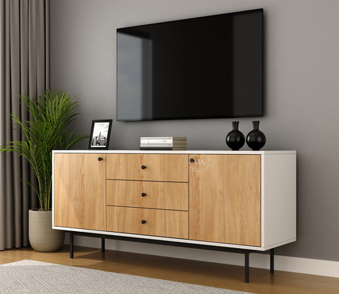 Biscove Modern Cabinet with Designer Textured Surface & Metal Base (Engineered Wood, Santana Pattern)