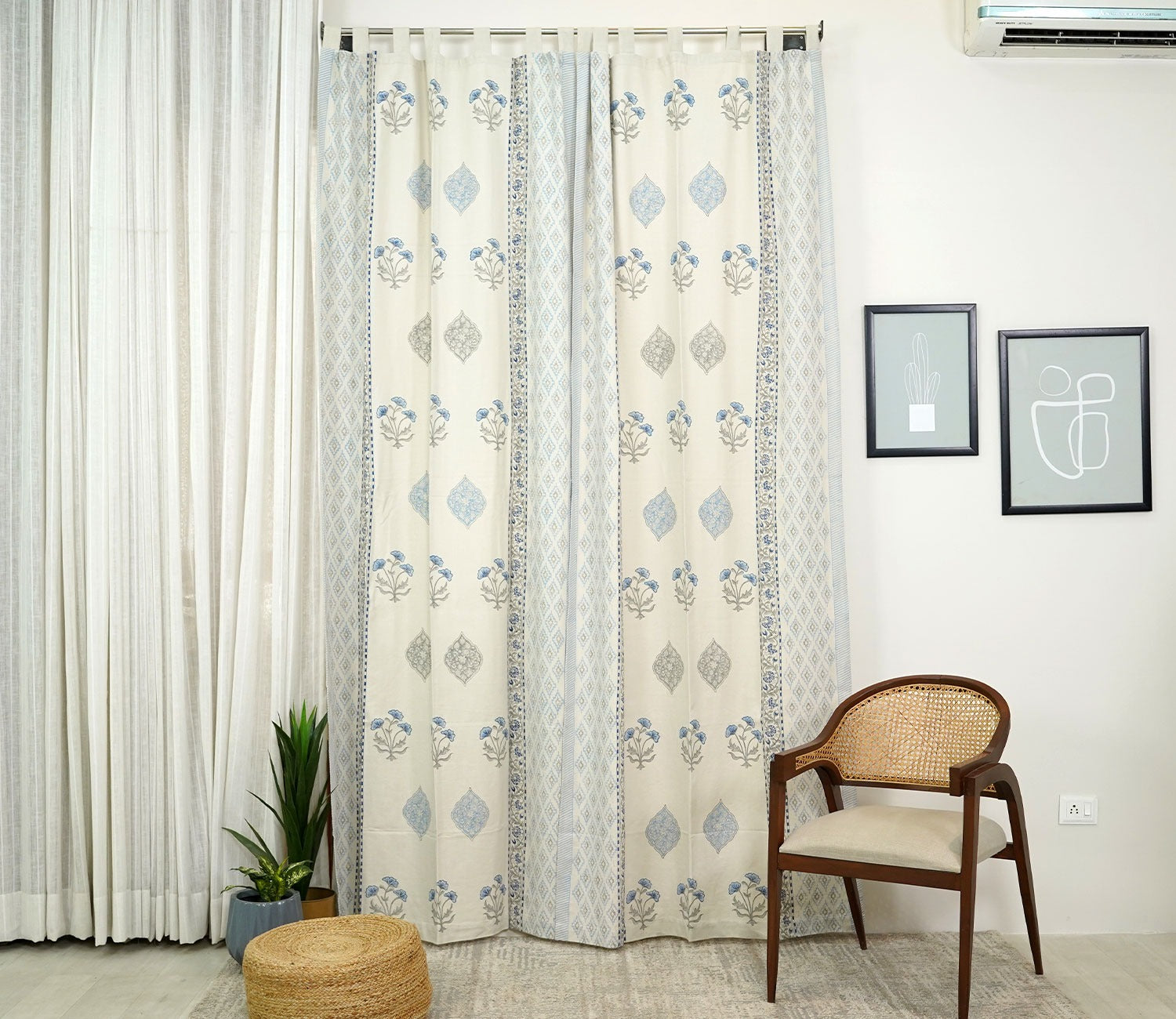 Bloom Jaal Butah 1 Piece Long Door Curtain (Beige, 9 Feet)